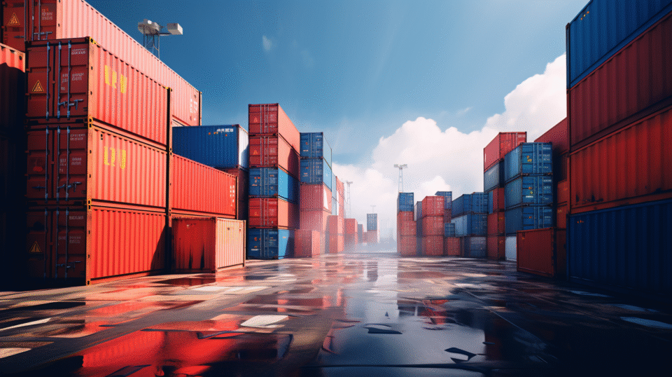 Containrar som står lastade på en lastplats.