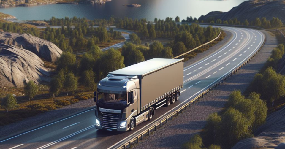 Animerad bild på en lastbil på en väg vid havet.